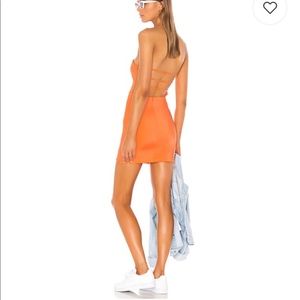 Superdown Anita Strapless Mini Dress in Peach.